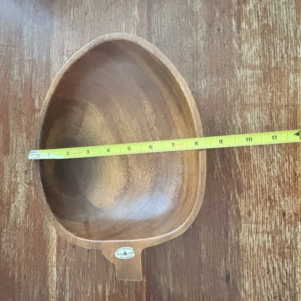 Vintage Hand Carved Nipa Hut Monkey Pod Wood Acorn Shape Bowl Dish Philippines